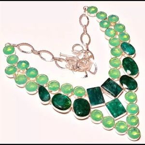 Emerald and Opal silver necklace